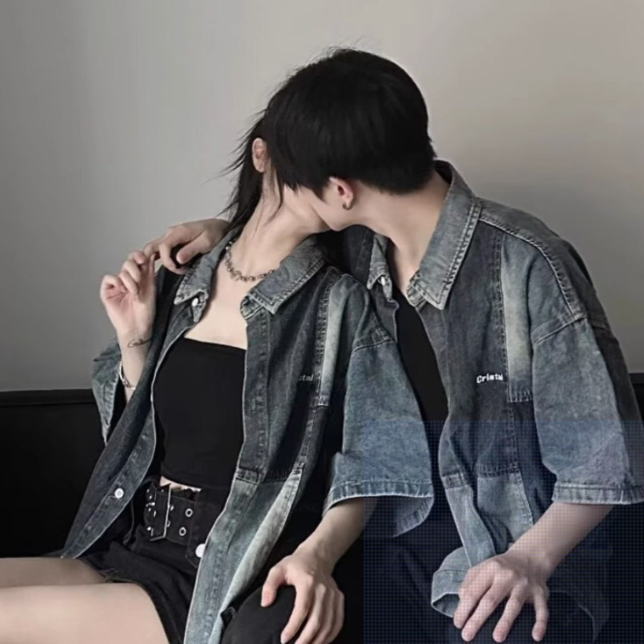 ペアルック アメリカンレトロのデニム半袖シャツ ゆったりトレンドジャケット